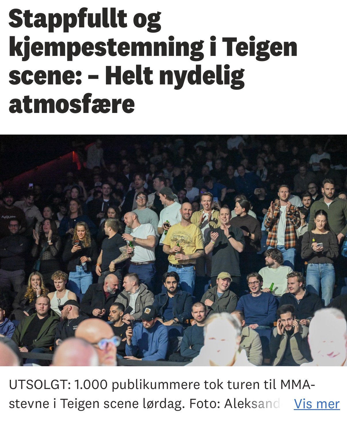 Tønsbergs Blad om OFN 2. Stappfullt og kjempestemning i Teigen scene, helt nydelig atmosfære. Utsolgt, 1 000 publikummere.